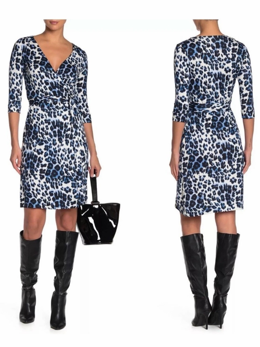 Diane Von Furstenberg New Julien Silk Wrap Dress 8 Blue Heritage Snow Cheetah